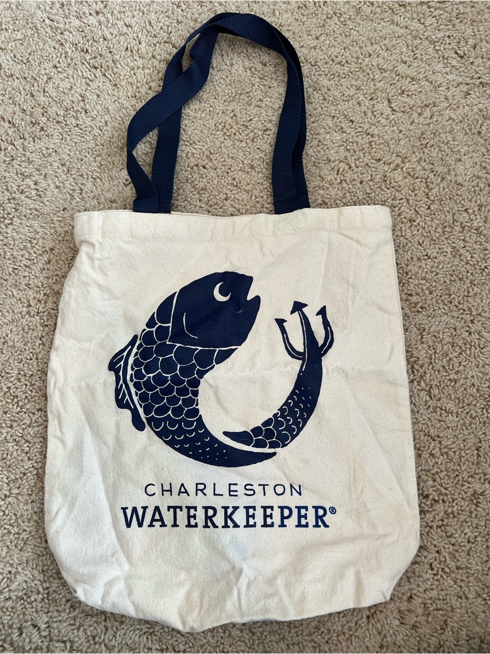 Charleston Waterkeeper Navy Fish Graphic Tote